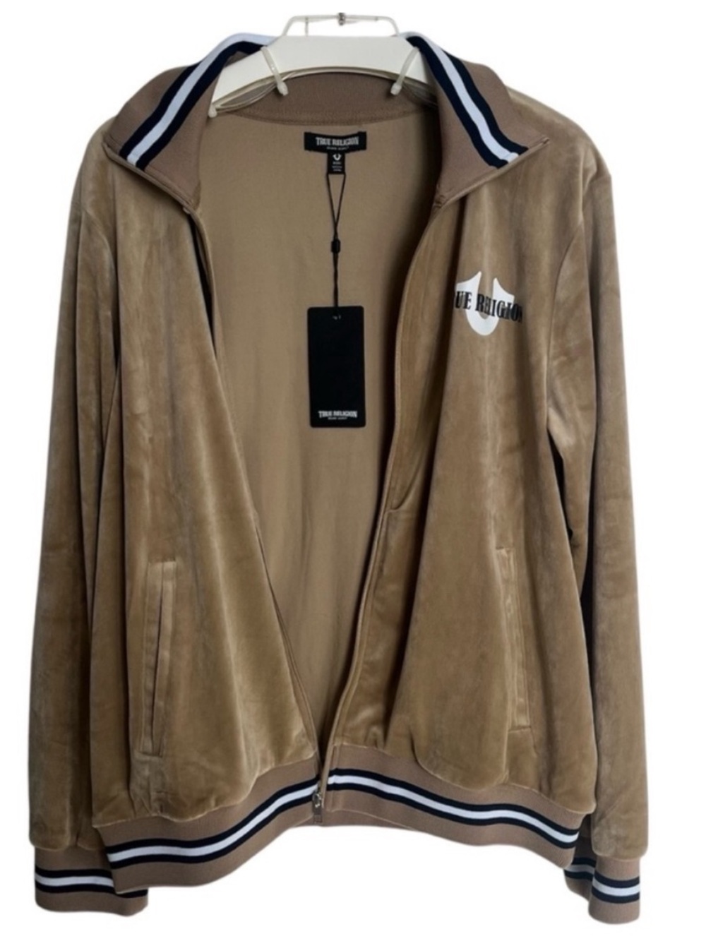 TRUE RELIGION Velour Tour Track Jacket World Tour Travertine Sz M - Picture 4 of 16